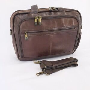 Samsonite Brown Leather Laptop Briefcase Business Bag Organizer‎ Expandable